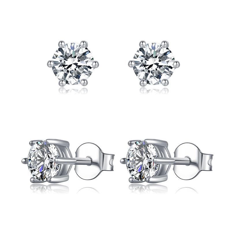 925 Sterling Silver Classic Round Cut Cubic Zirconia Stud Earrings