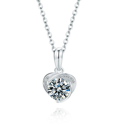 925 Sterling Silver Classic Brilliant Round CZ Heart-shaped Pendant Necklace