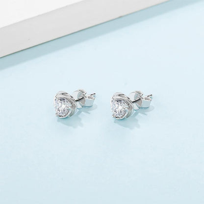 925 Sterling Silver Classic Round Cut Cubic Zirconia Heart-shaped Stud Earrings