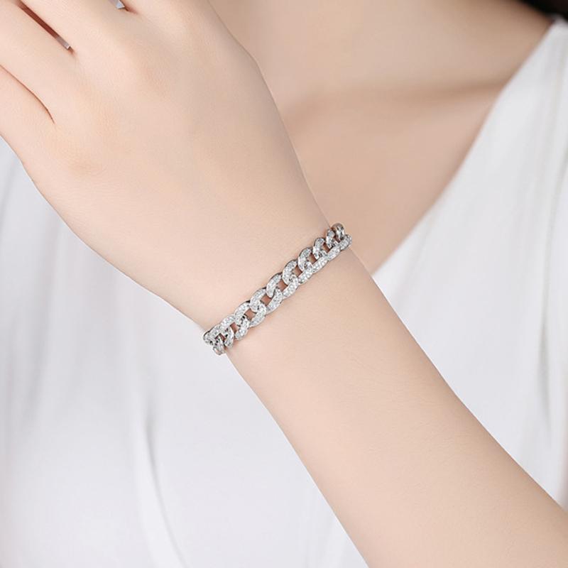 925 Sterling Silver Round Cut Created Diamond  Thick Fashion Twist Bracelet