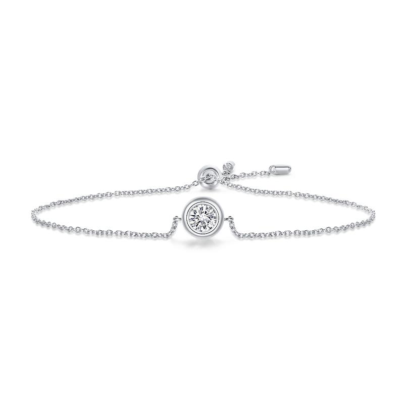 925 Sterling Silver Bezel Setting Round Cut CZ Bracelet