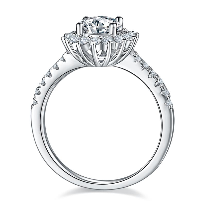 925 Sterling Silver Sunflower Shape Round Cut CZ Halo Ring