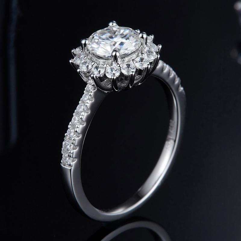 925 Sterling Silver Round Cut CZ Halo Pave Ring