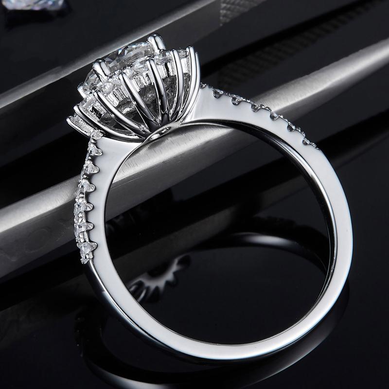 925 Sterling Silver Sunflower Shape Round Cut CZ Halo Ring