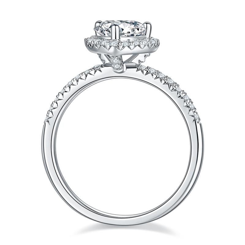 925 Sterling Silver Round Cut Halo Heart Shaped CZ Ring