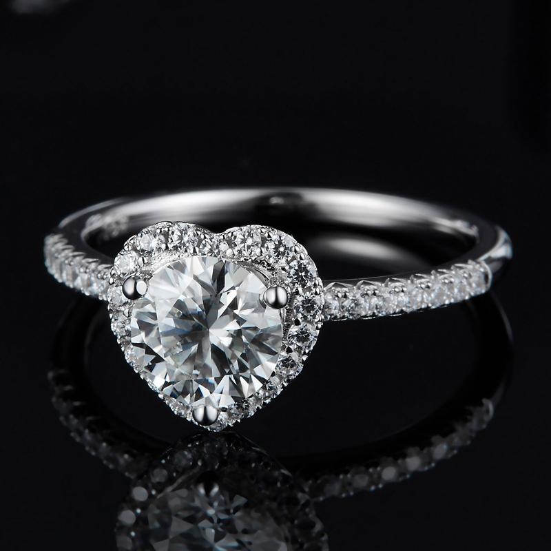 925 Sterling Silver Round Cut Halo Heart Shaped CZ Ring