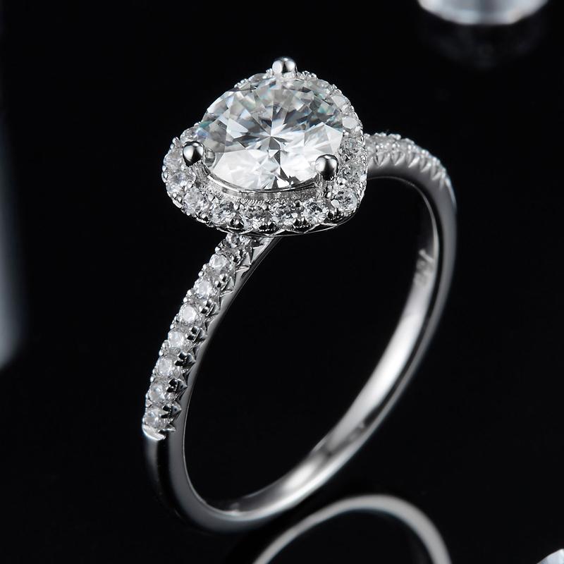 925 Sterling Silver Round Cut Halo Heart Shaped CZ Ring