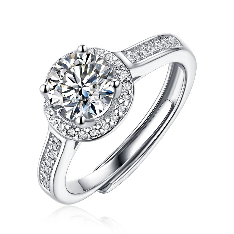 925 Sterling Silver Halo Round Brilliant Cz Ring with Adjustable Size