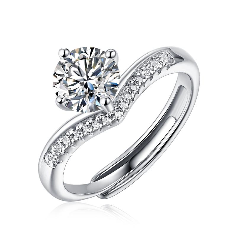 925 Sterling Silver Round Brilliant Cut CZ Ring Adjustable Size