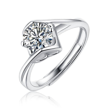 925 Sterling Silver Round Cut CZ Solitaire Ring Adjustable Size