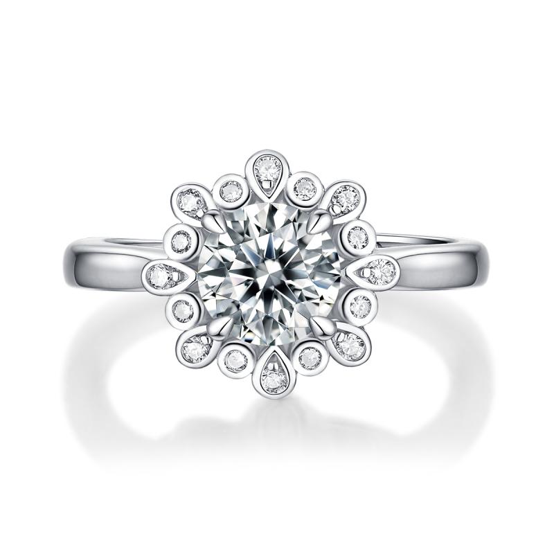 925 Sterling Silver Halo Round Cut CZ Ring Adjustable Size