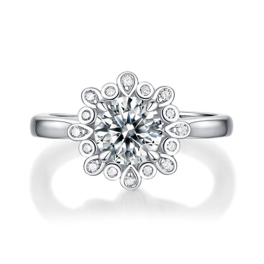 925 Sterling Silver Halo Round Cut CZ Ring Adjustable Size