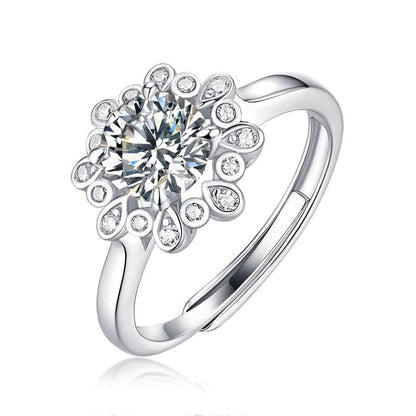 925 Sterling Silver Halo Round Cut CZ Ring Adjustable Size