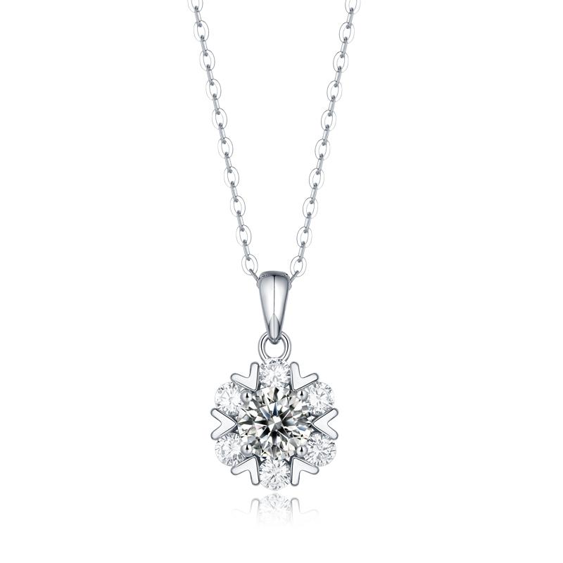 925 Sterling Silver Snowflake Round Cut CZ Necklace