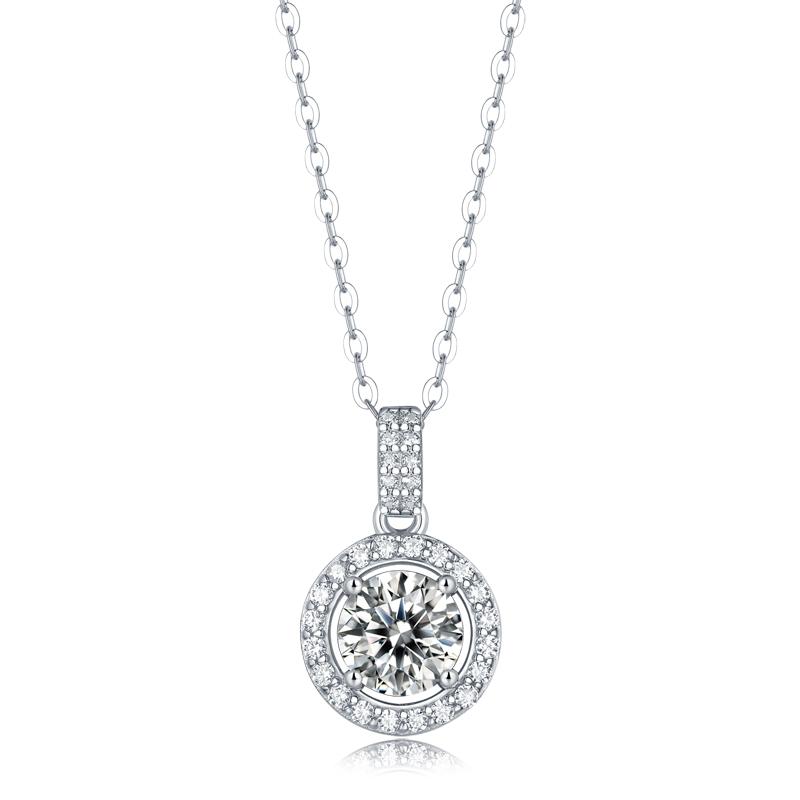 925 Sterling Silver Halo Round Cut CZ Diamond Pendant Necklace