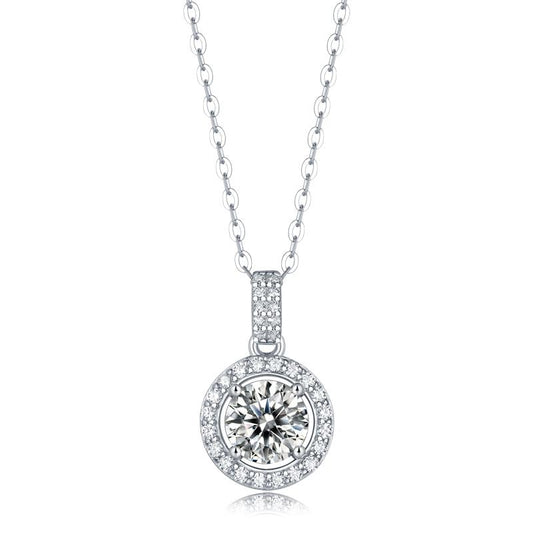 925 Sterling Silver Halo Round Cut CZ Diamond Pendant Necklace