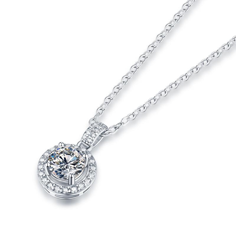 925 Sterling Silver Halo Round Cut CZ Diamond Pendant Necklace