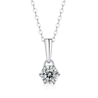 925 Sterling Silver Classic Round Brilliant CZ Diamond Pendant Necklace