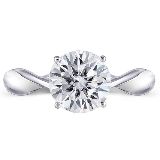 925 Sterling Silver Round Cut Solitaire Twist Shank CZ Ring