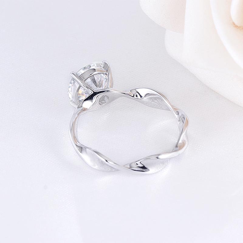 925 Sterling Silver Round Cut Solitaire Twist Shank CZ Ring