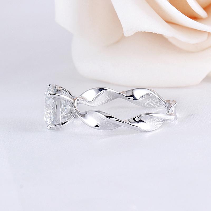 925 Sterling Silver Round Cut Solitaire Twist Shank CZ Ring