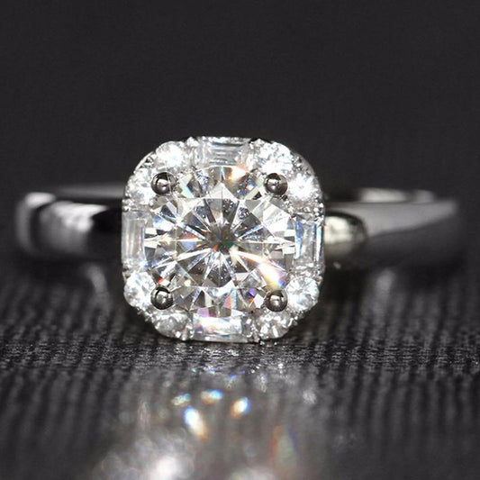 925 Silver Sterling Cushion Cut Halo CZ Diamond Ring