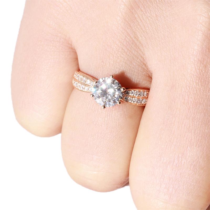 925 Sterling Silver Round Cut Double Semi Pave CZ Ring