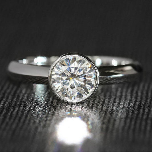 925 Sterling Silver Round Cut Bezel Setting CZ Ring