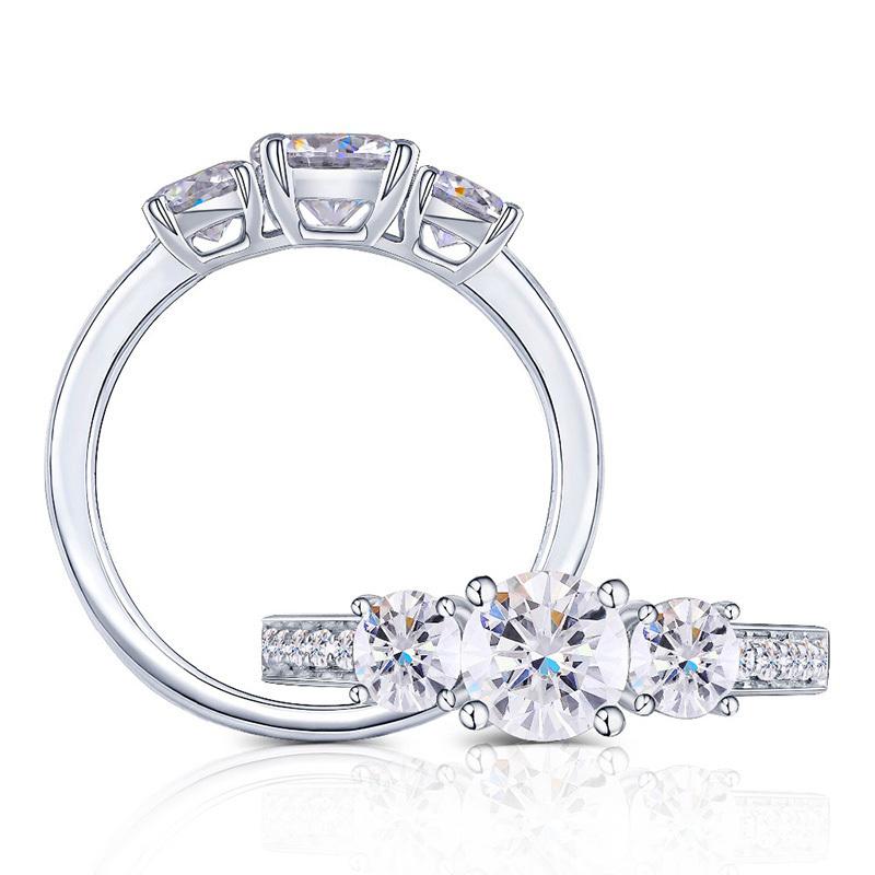 925 Sterling Silver Round Cut Three Stone CZ  Ring