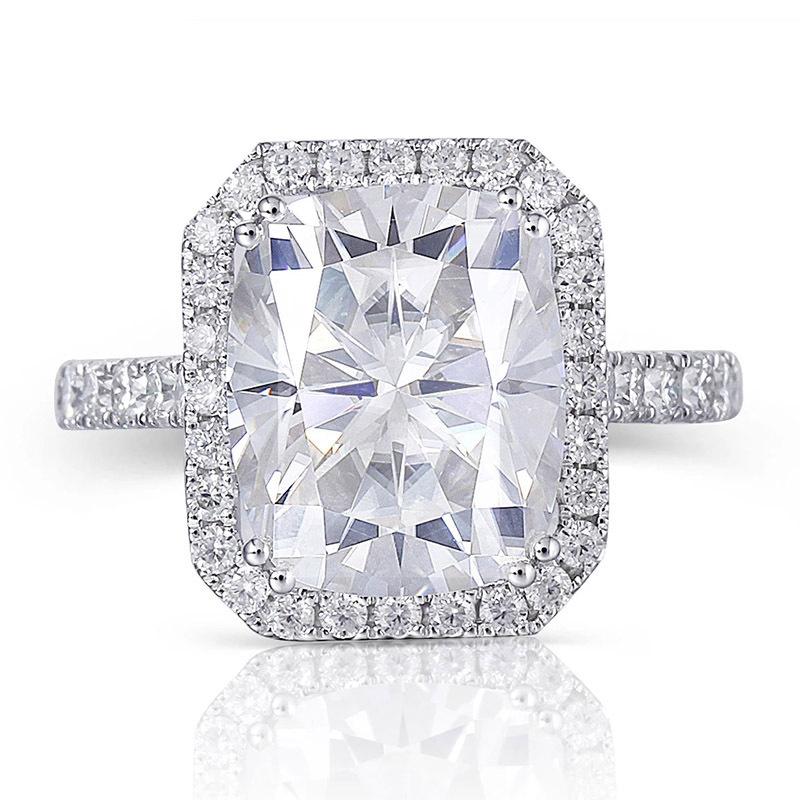 925 Sterling Silver Luxury 5ct Cushion Cut CZ Diamond Halo Ring