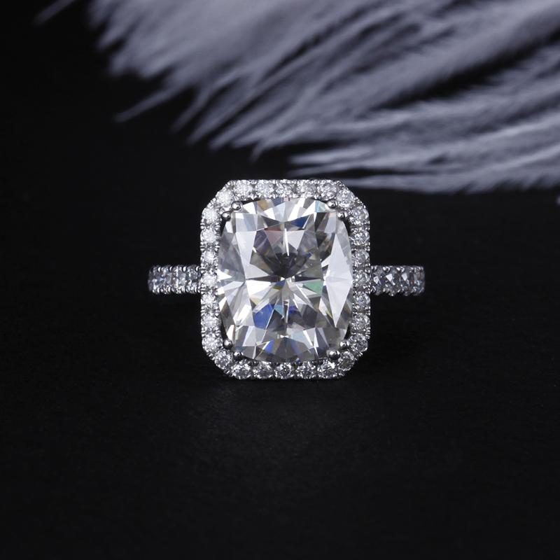 925 Sterling Silver Luxury 5ct Cushion Cut CZ Diamond Halo Ring