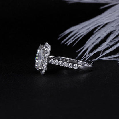 925 Sterling Silver Luxury 5ct Cushion Cut CZ Diamond Halo Ring