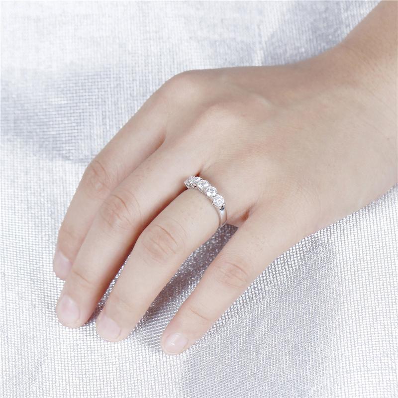 925 Sterling Silver Round Cut 5 Stone CZ Wedding Band