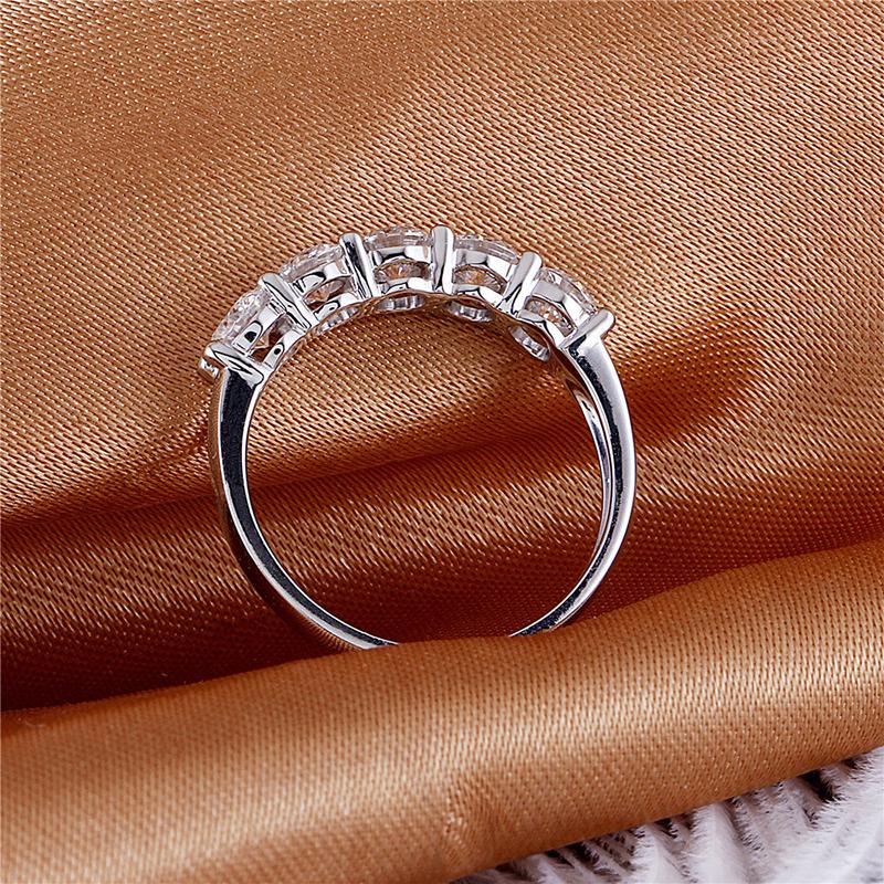 925 Sterling Silver Round Cut 1.5CTW CZ 5 Stone Band