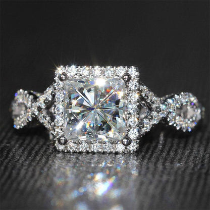 925 Sterling Silver CZ Princess Cut Twist Shank Ring