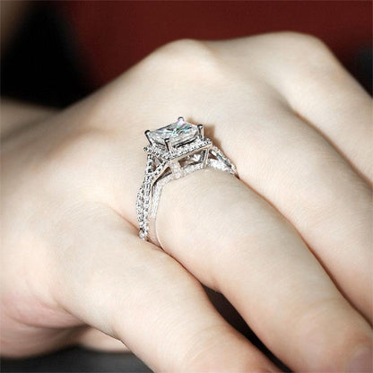 925 Sterling Silver CZ Princess Cut Twist Shank Ring