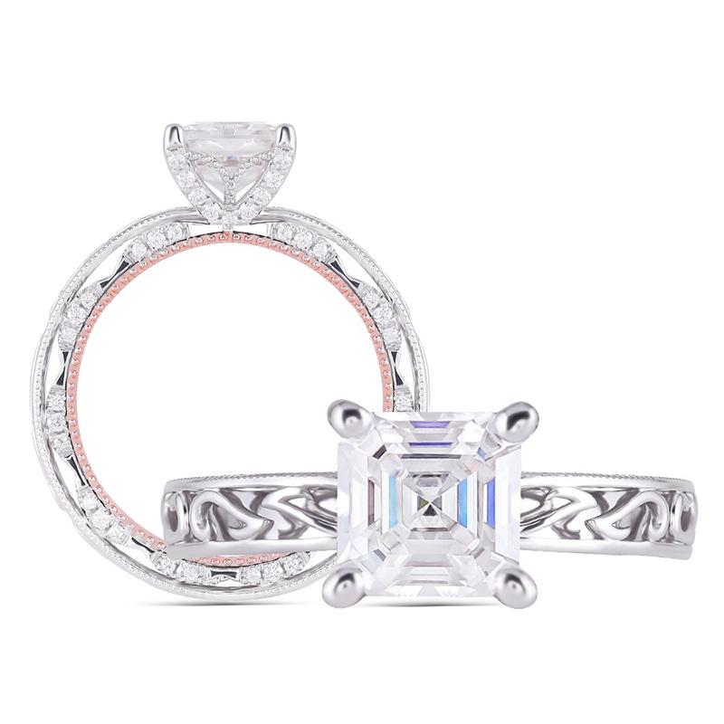 925 Sterling Silver Ascher Cut CZ Vintage Ring for women