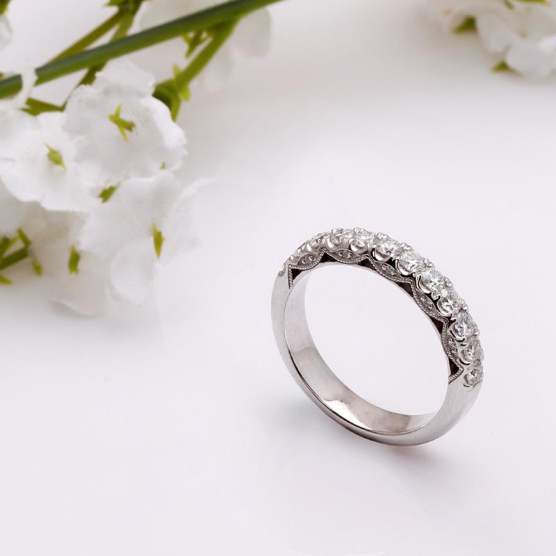 925 Sterling Silver Round Cut Vintage CZ Half Eternity Band