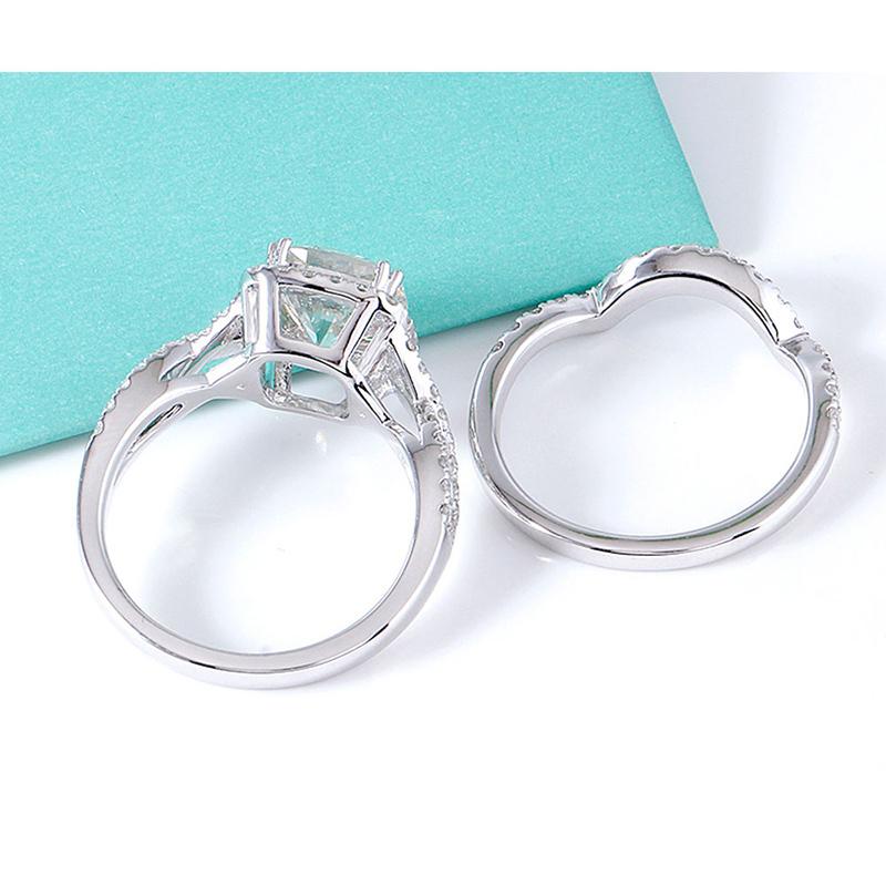 925 Sterling Silver Cushion Cut CZ Couple Bridal Set