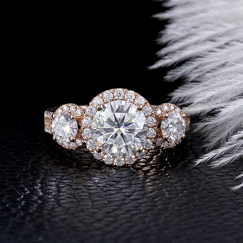 925 Sterling Silver CZ Round Cut Three Stone Luxury Ring