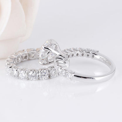 925 Sterling Silver Round Cut Pave CZ Bridal Set