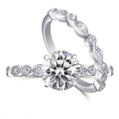 925 Sterling Silver Round Cut Vintage CZ Bridal Set