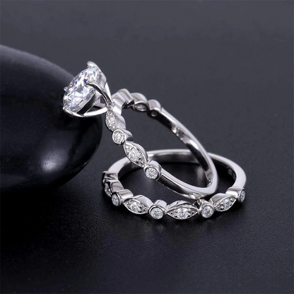 925 Sterling Silver Round Cut Vintage CZ Bridal Set