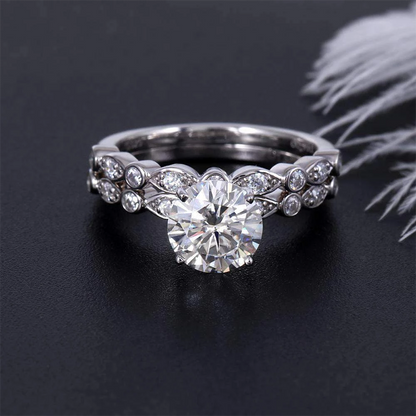 925 Sterling Silver Round Cut Vintage CZ Bridal Set