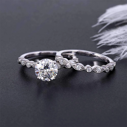 925 Sterling Silver Round Cut Vintage CZ Bridal Set