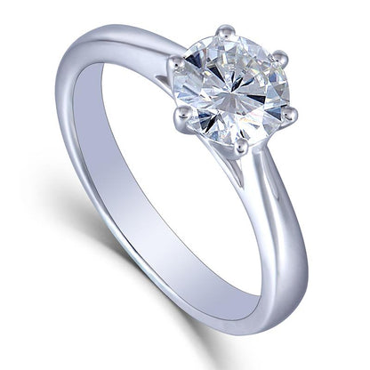 925 Sterling Silver Round Cut 1 Carat Moissanite Diamond Ring