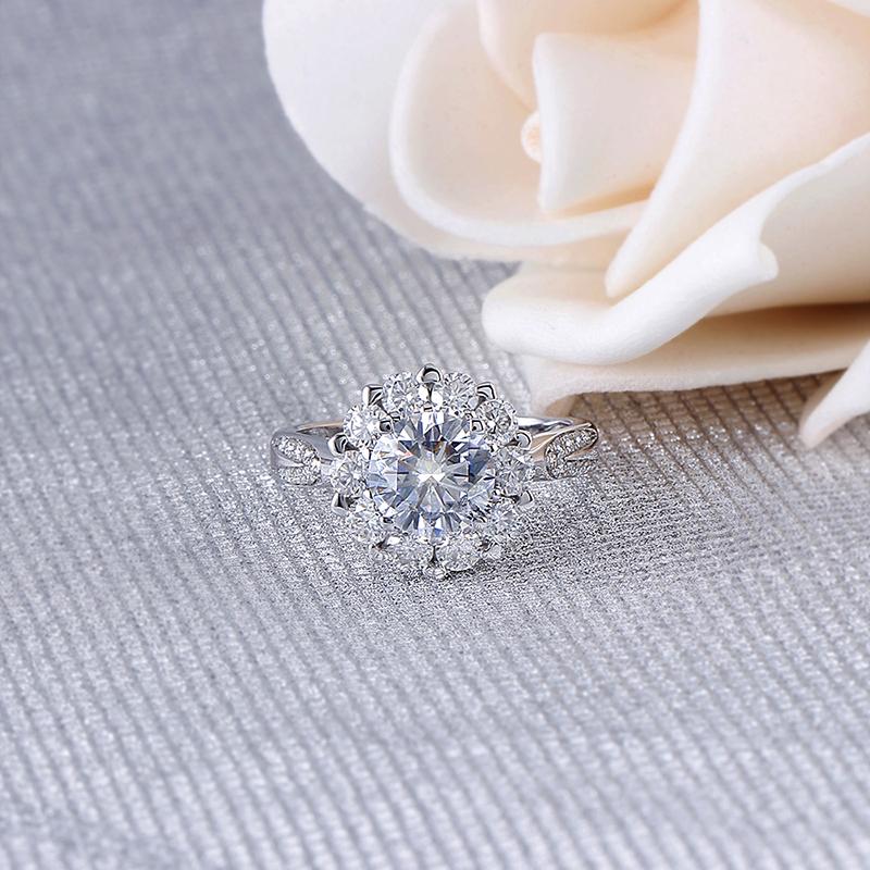 925 Sterling Silver Round Cut CZ Diamond Double Halo Ring