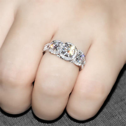 925 Sterling Silver CZ Round Cut Three Stone Ring for women