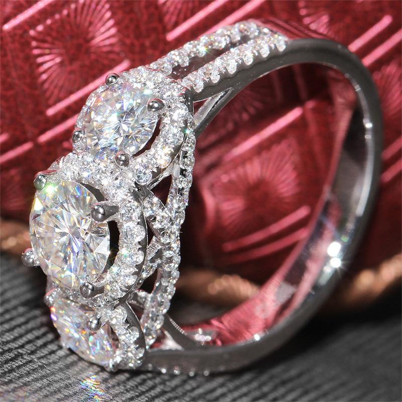 925 Sterling Silver CZ Round Cut Three Stone Ring for women