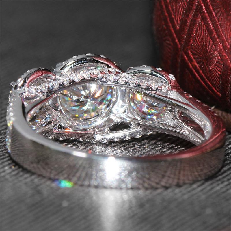 925 Sterling Silver CZ Round Cut Three Stone Ring for women